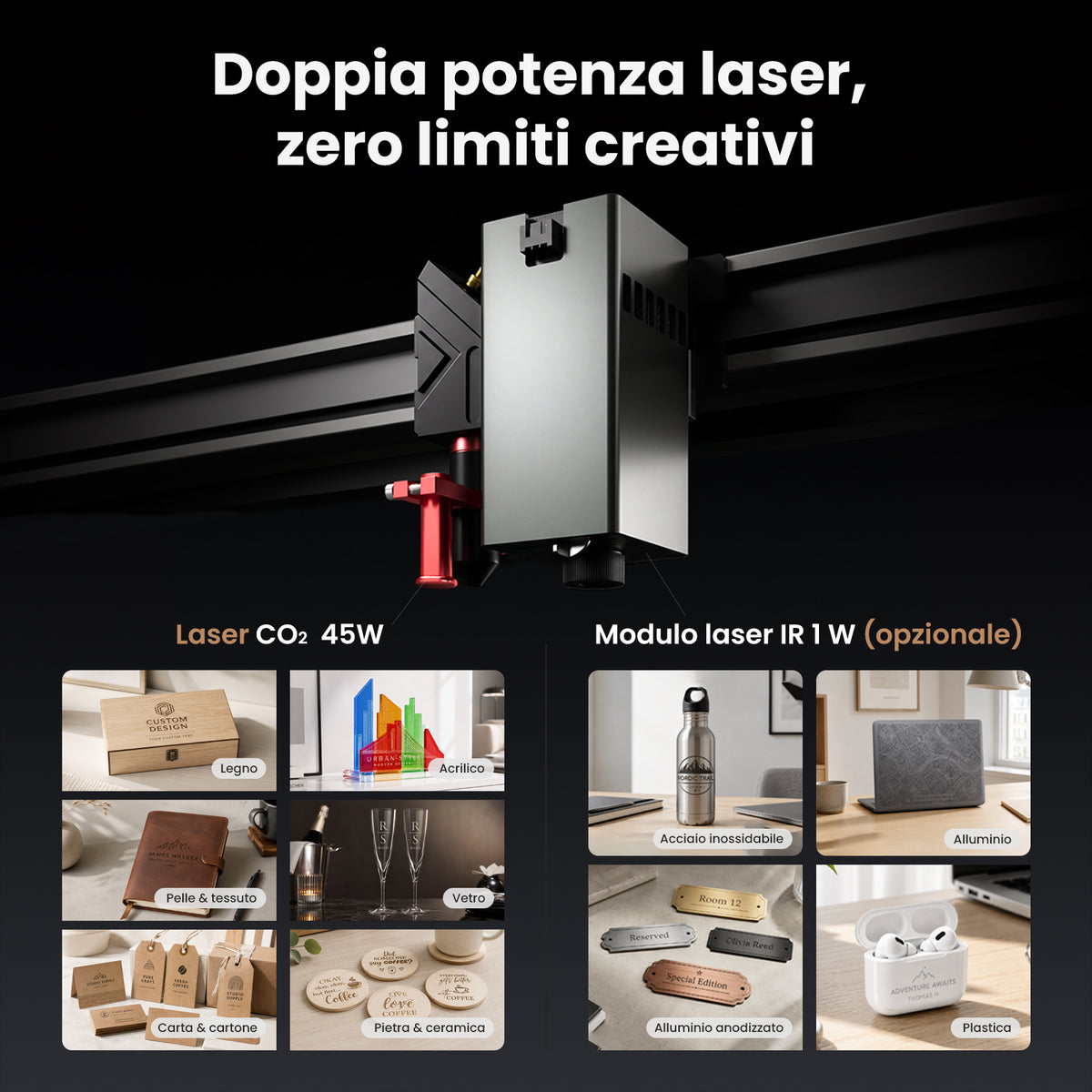 Monport Reno45 Pro Vision Aggiornato 45W Incisore & Tagliatore Laser CO₂ con Raffreddamento ad Acqua Integrato & Fotocamera HD da 8 MP