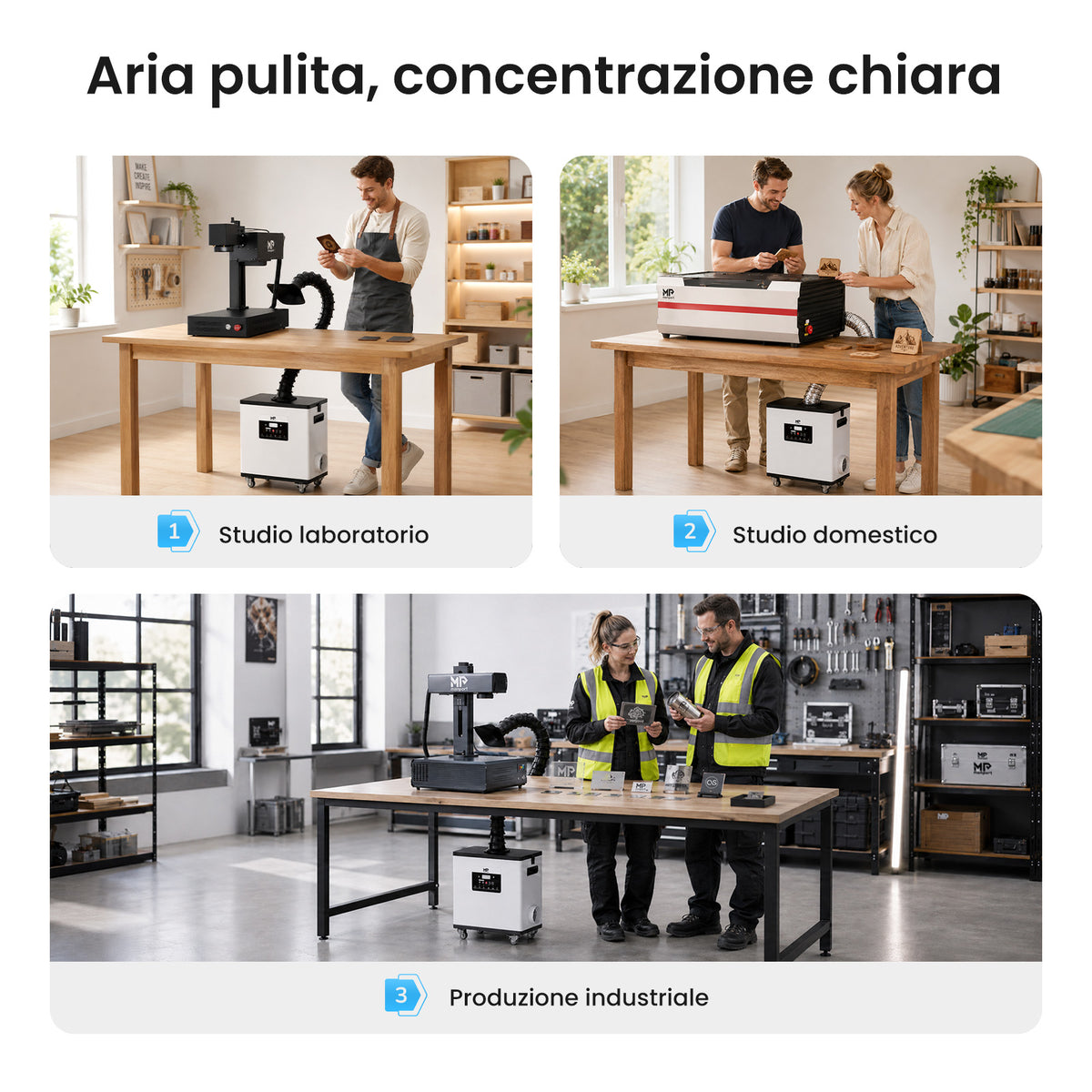 Monport Aspiratore fumi laser 260W con sistema di filtrazione a 4 stadi – Per macchine incisori laser CO₂ e a fibra
