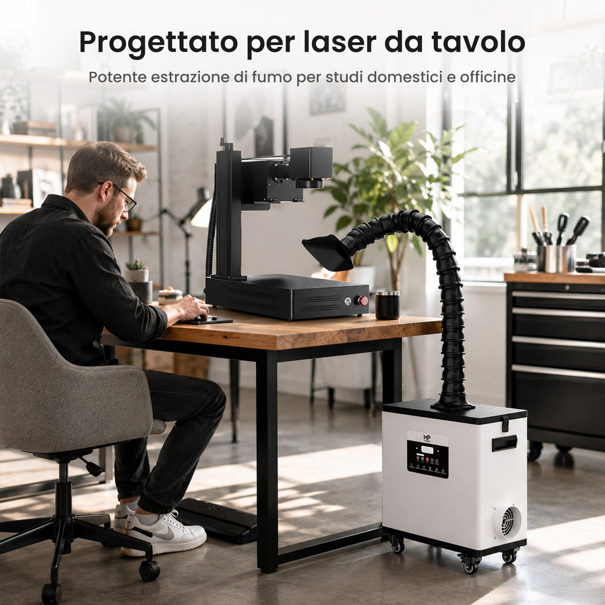 Monport Aspiratore fumi laser 260W con sistema di filtrazione a 4 stadi – Per macchine incisori laser CO₂ e a fibra