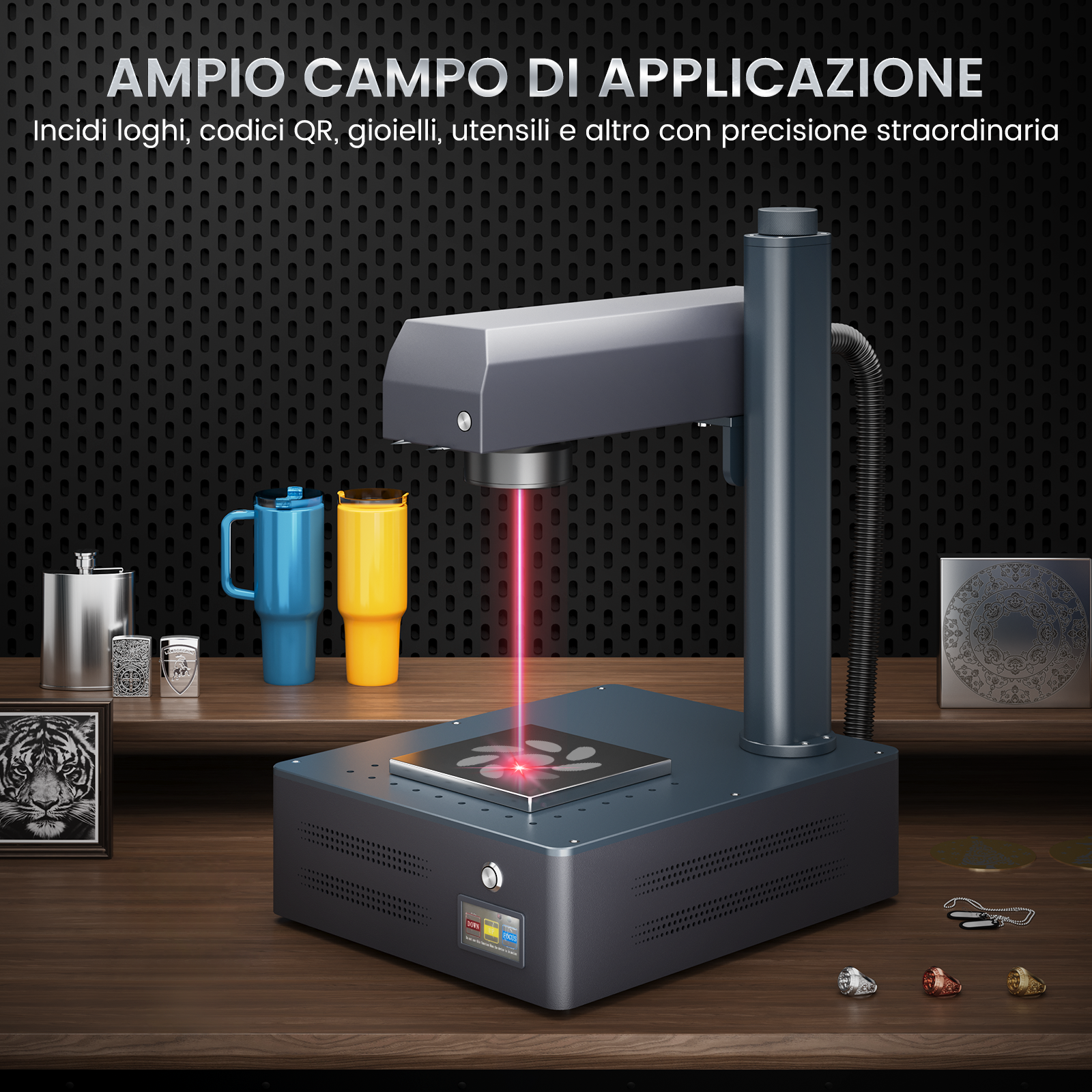 Macchina per marcatura e incisione laser a fibra integrata Monport GM 20W Pro con messa a fuoco automatica - Macchina