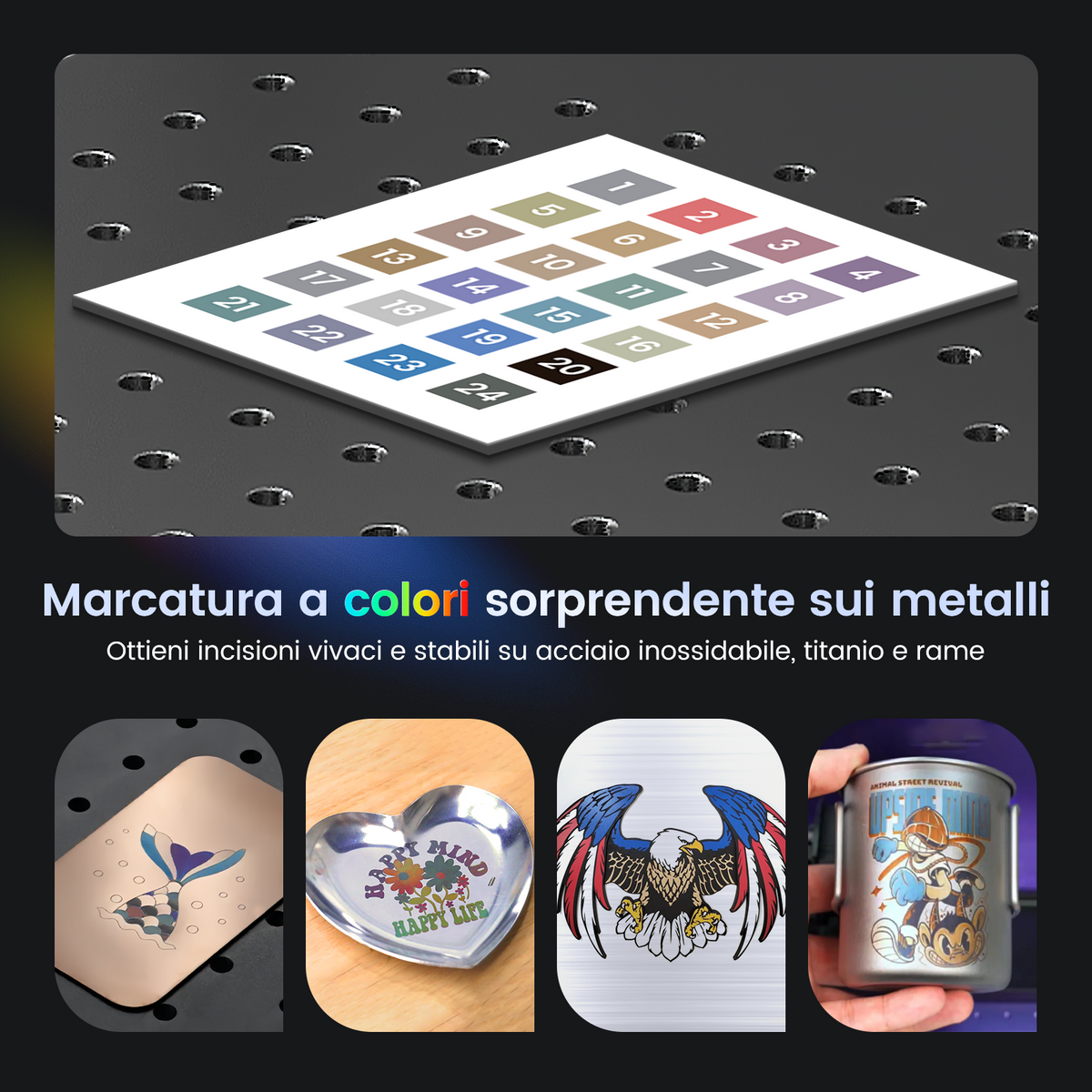 Monport GT 60W Macchina separata per incisione e marcatura a colori con laser a fibra MOPA e messa a fuoco automatica