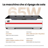 Monport Reno65 Pro 65W Incisore Laser CO₂ Aggiornato (24" × 16") con Raffreddamento ad Acqua, Assistenza Aria Integrata e Ripresa dell’Incisione dopo un’Interruzione di Corrente
