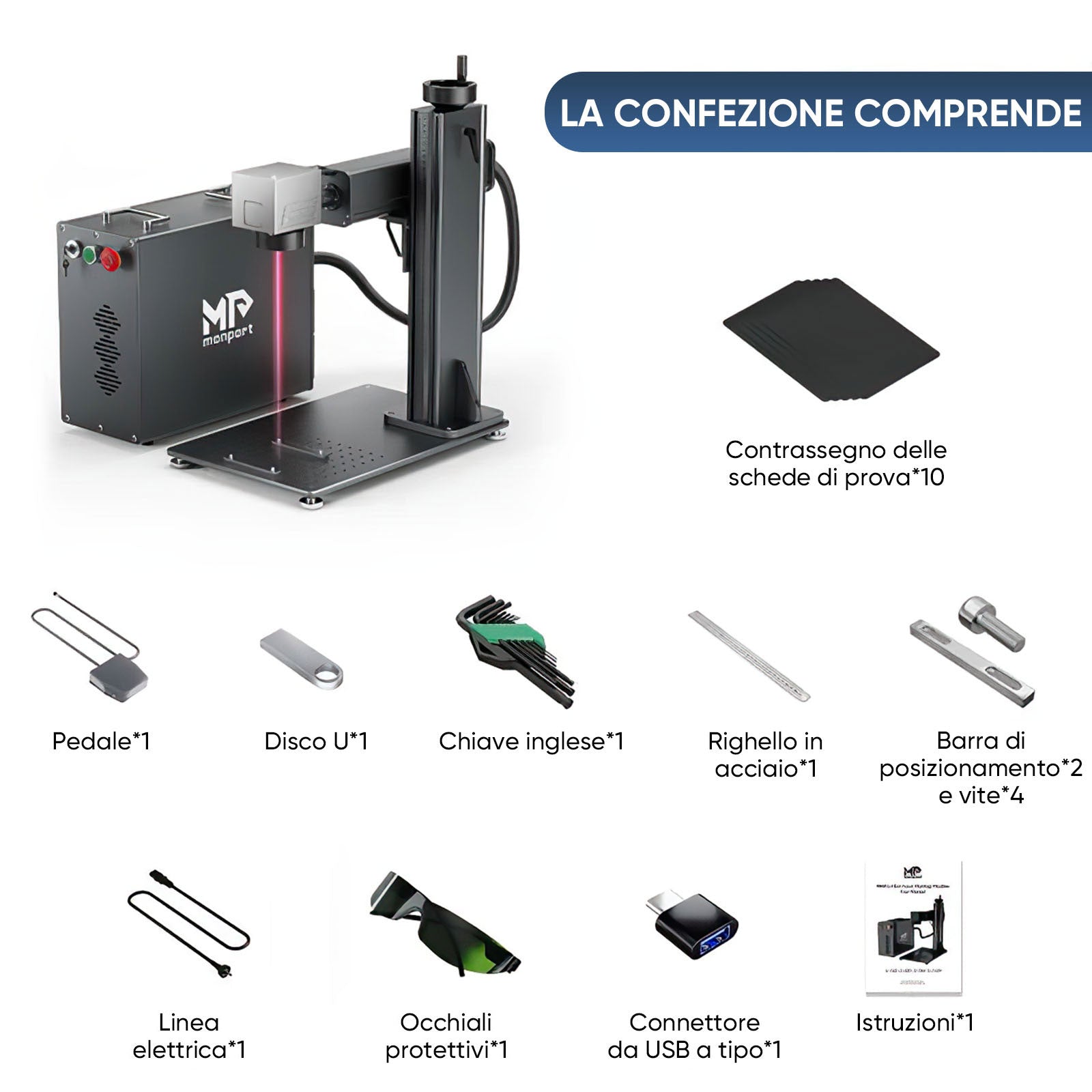 Monport 30W (175 x 175 mm)GPro MOPA laser a fibre ottiche