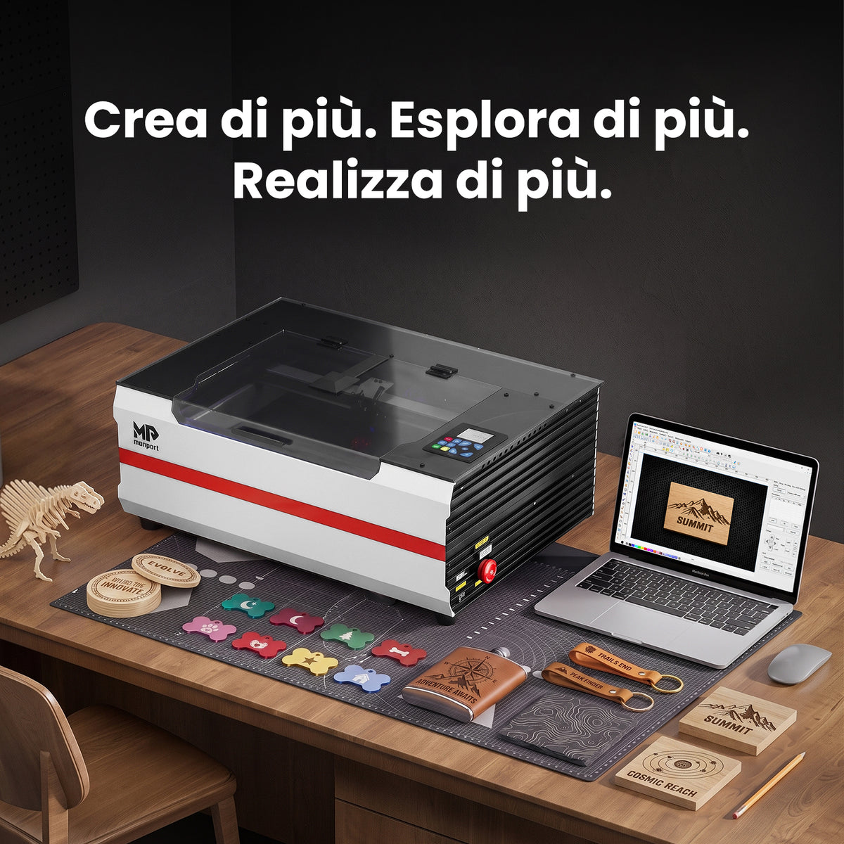 Monport Reno45 Pro Vision Aggiornato 45W Incisore & Tagliatore Laser CO₂ con Raffreddamento ad Acqua Integrato & Fotocamera HD da 8 MP
