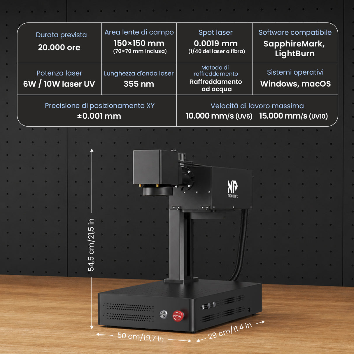 Monport UV Pro 10W Laser UV per incisione e marcatura | Incisione interna 3D su cristallo