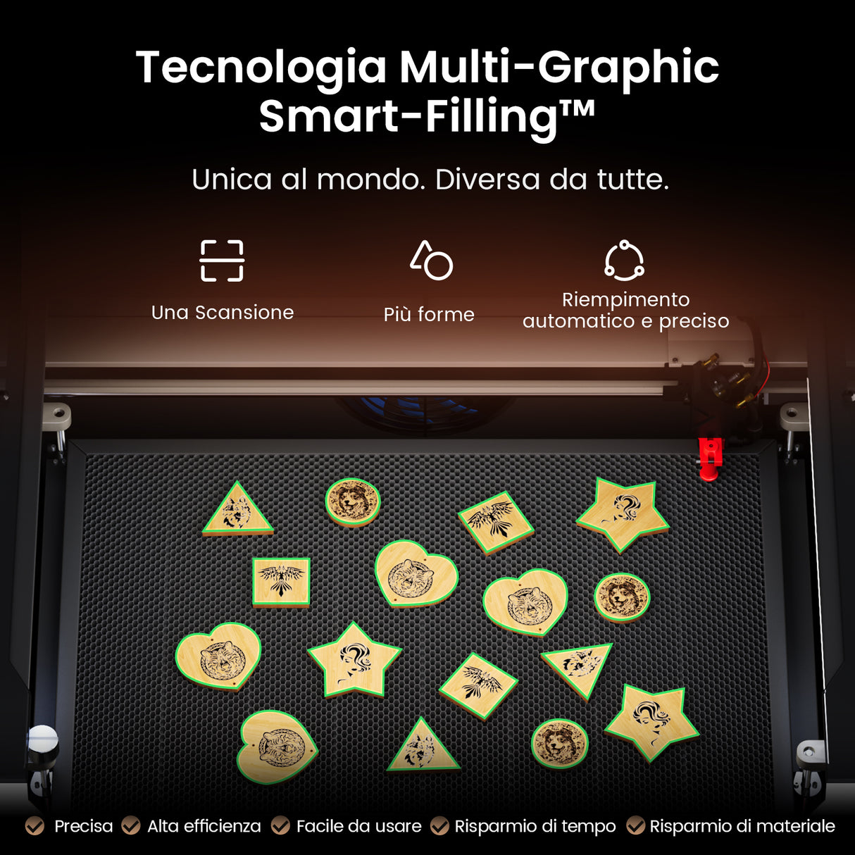 Monport Reno65 Pro Vision 65W Incisore e taglierina laser CO2 da tavolo (24“ X 16”) con fotocamera HD da 8 MP e autofocus assistito magneticamente