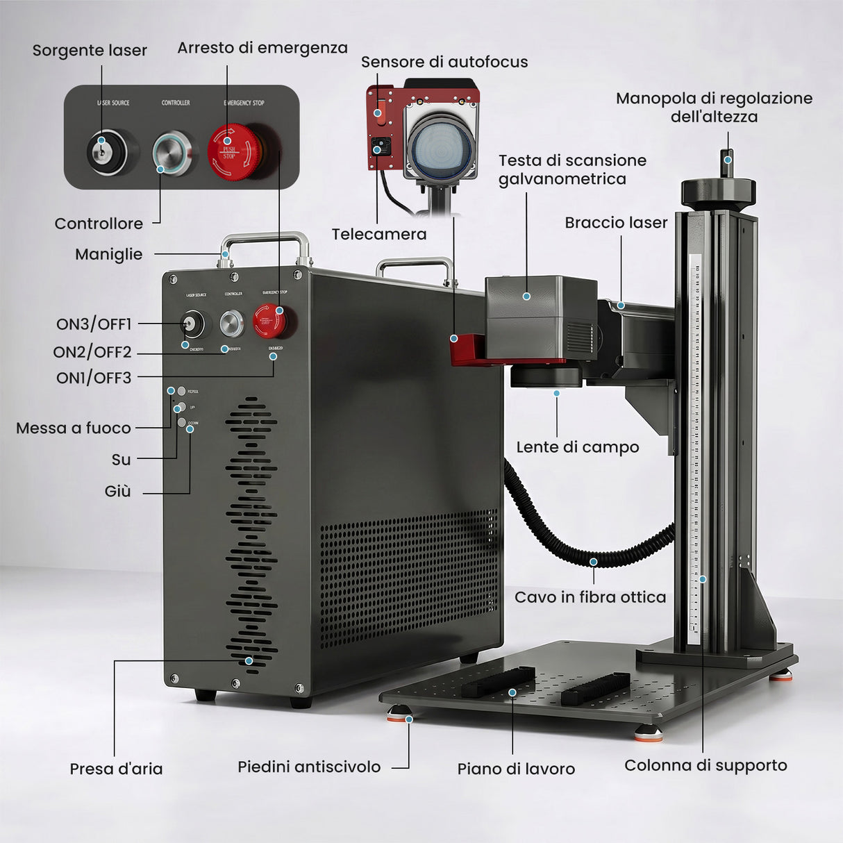 Monport GPro Vision 200W Laser per incisione e marcatura in fibra MOPA Split con Visione Intelligente 16MP e Messa a fuoco automatica