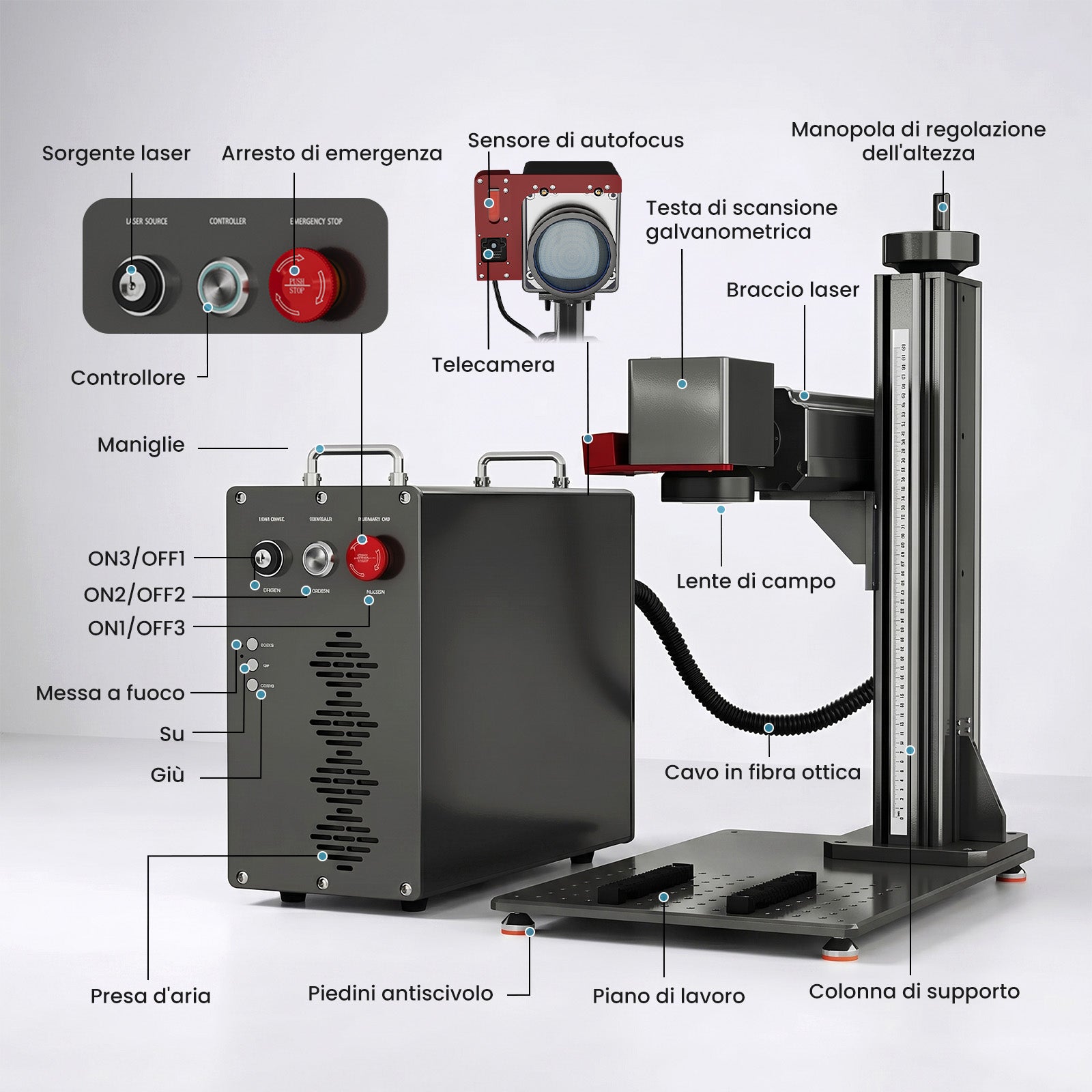 Monport GPro Vision 60W Laser per incisione e marcatura in fibra MOPA Split con Visione Intelligente 16MP e Messa a fuoco automatica