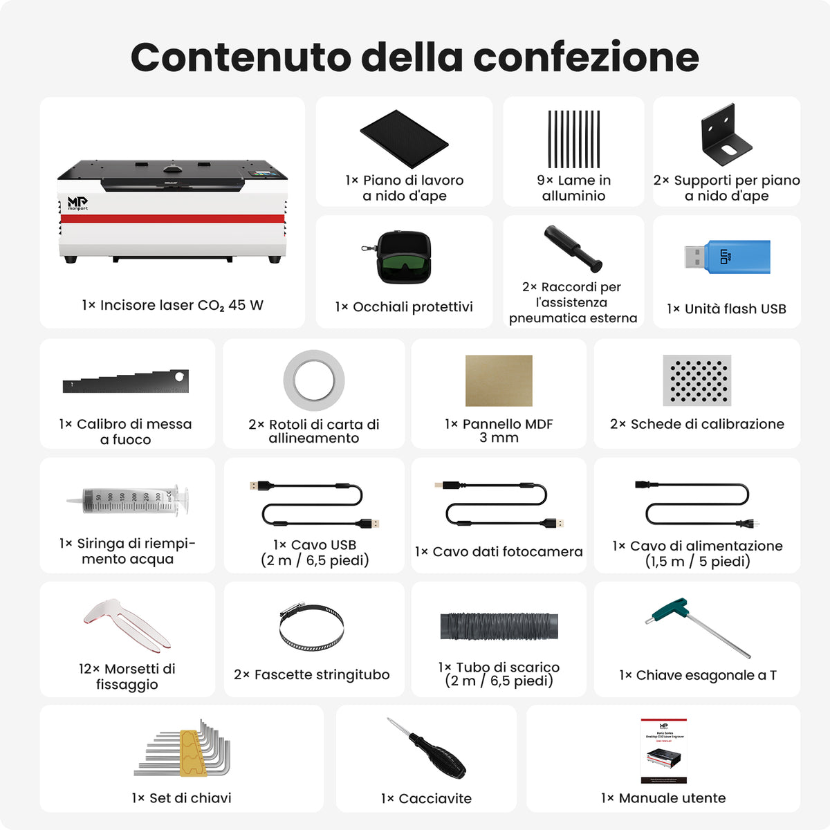 Monport Reno45 Pro Vision Aggiornato 45W Incisore & Tagliatore Laser CO₂ con Raffreddamento ad Acqua Integrato & Fotocamera HD da 8 MP