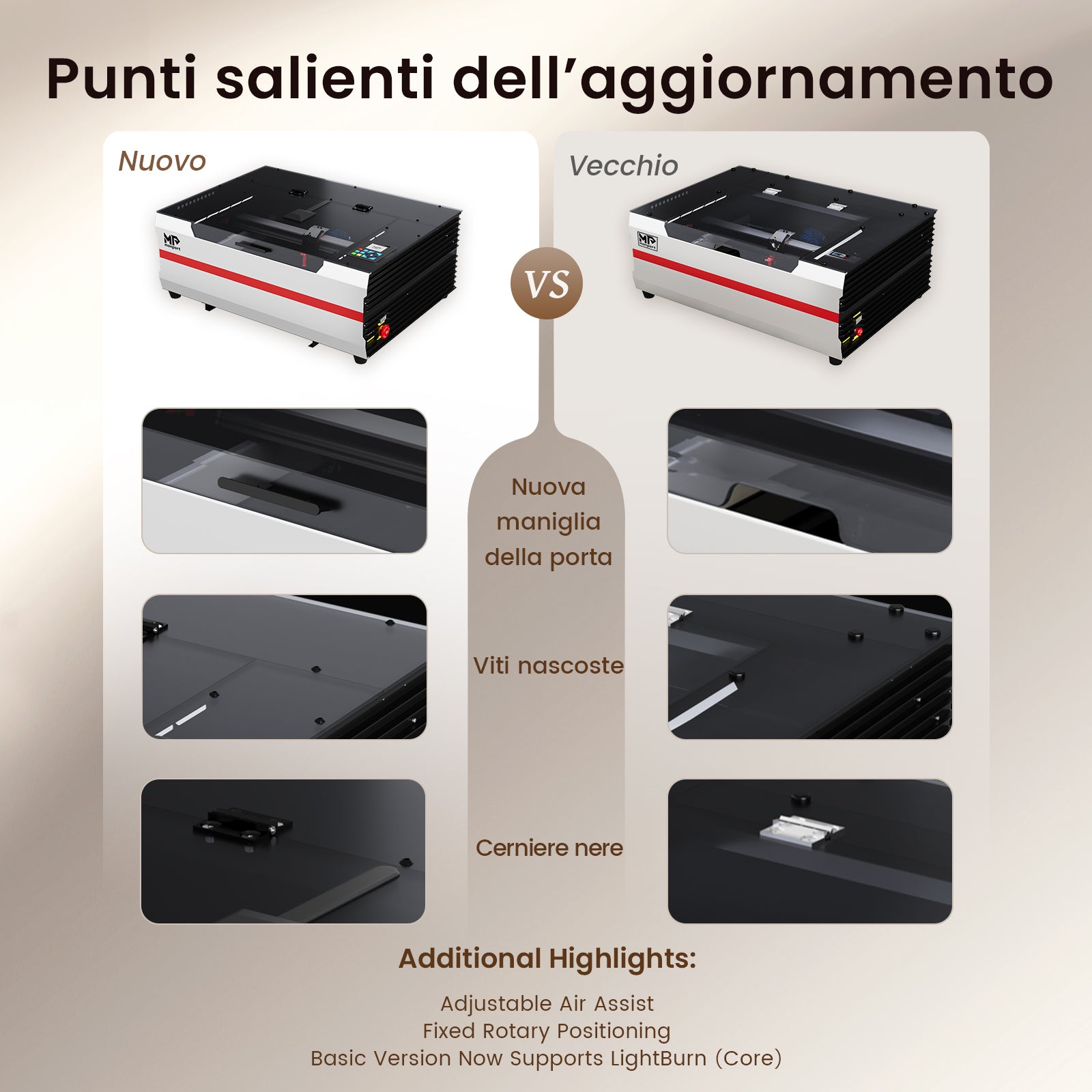 Monport Reno65 Pro Vision 65W Incisore e taglierina laser CO2 da tavolo (24“ X 16”) con fotocamera HD da 8 MP e autofocus assistito magneticamente