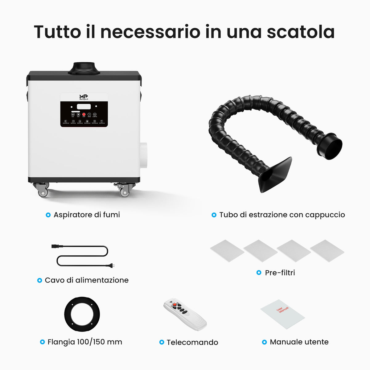 Monport Aspiratore fumi laser 260W con sistema di filtrazione a 4 stadi – Per macchine incisori laser CO₂ e a fibra