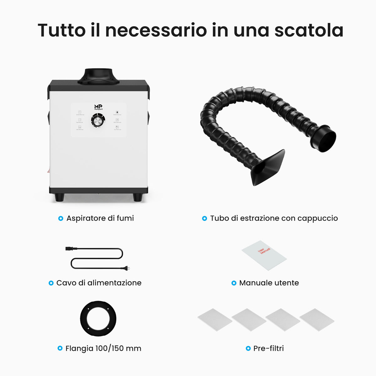 Monport Aspiratore Fumi Laser 200W con Filtrazione a 4 Strati per Incisori Laser CO2 e Fibra