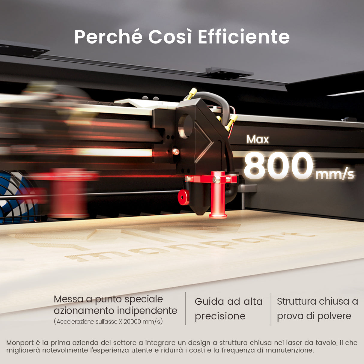 Monport Reno65 Pro Vision 65W Incisore e taglierina laser CO2 da tavolo (24“ X 16”) con fotocamera HD da 8 MP e autofocus assistito magneticamente