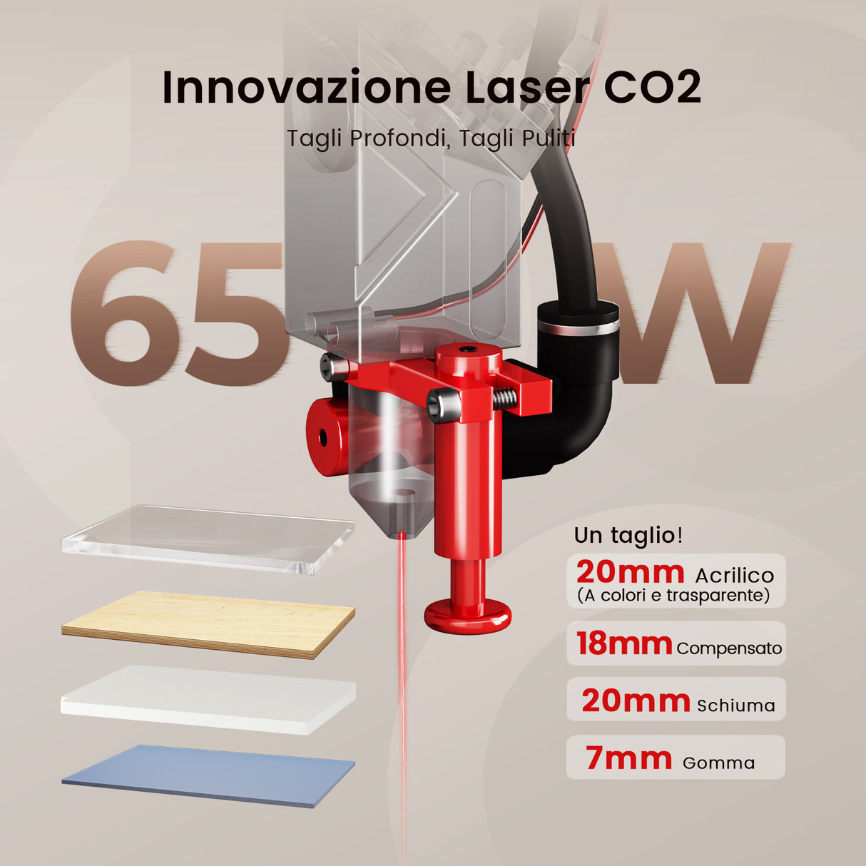 Monport Reno65 Pro Vision 65W Incisore e taglierina laser CO2 da tavolo (24“ X 16”) con fotocamera HD da 8 MP e autofocus assistito magneticamente