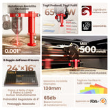 Incisore e taglierina laser CO2 da tavolo Monport Reno65 65W (24“ X 16”) con nuovo semi-autofocus