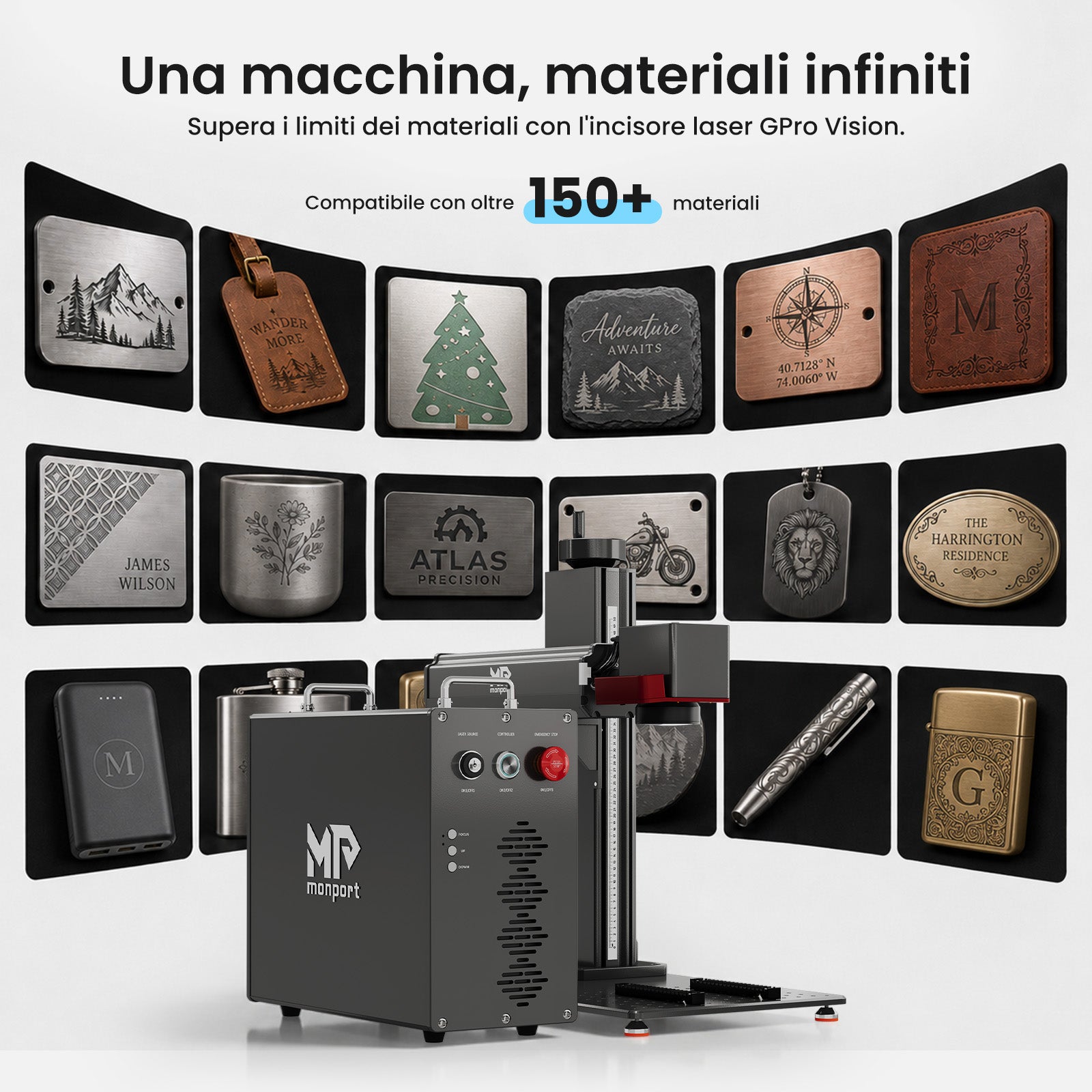 Monport GPro Vision 60W Laser per incisione e marcatura in fibra MOPA Split con Visione Intelligente 16MP e Messa a fuoco automatica