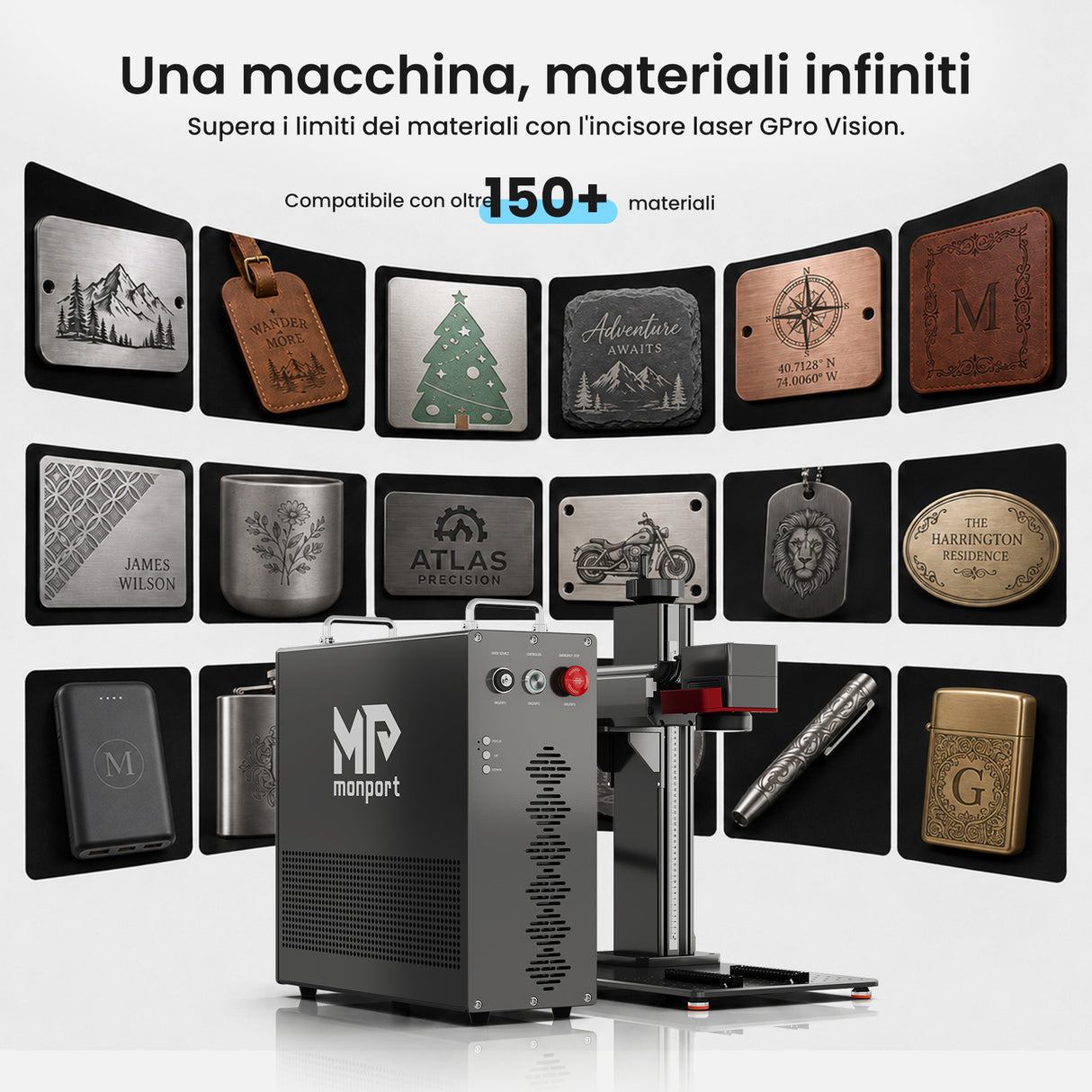 Monport GPro Vision 200W Laser per incisione e marcatura in fibra MOPA Split con Visione Intelligente 16MP e Messa a fuoco automatica