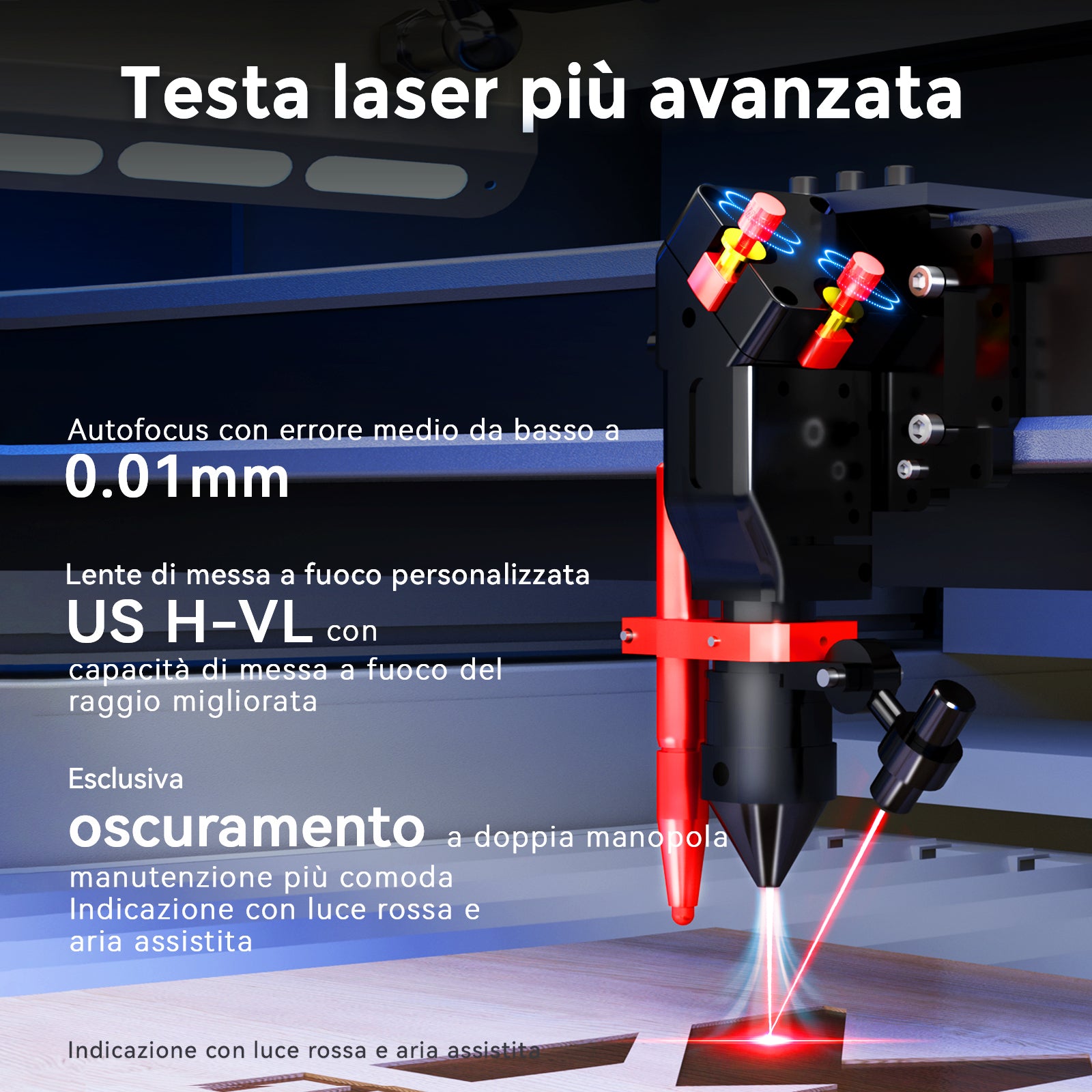 Incisore e tagliatrice laser CO2 Monport Effi 13S 130W aggiornato con messa a fuoco automatica e raffreddamento ad acqua integrato