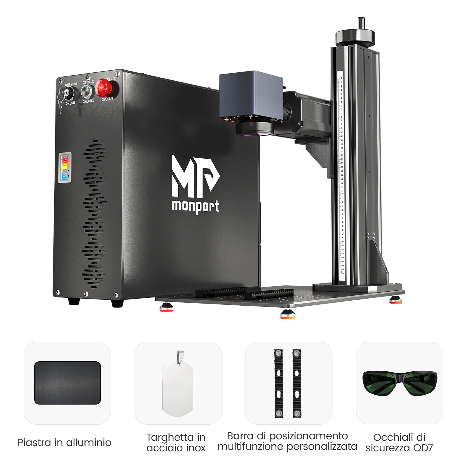 Monport GT 200W Split MOPA & Incisore laser a fibra con messa a fuoco automatica & Macchina per marcatura a colori
