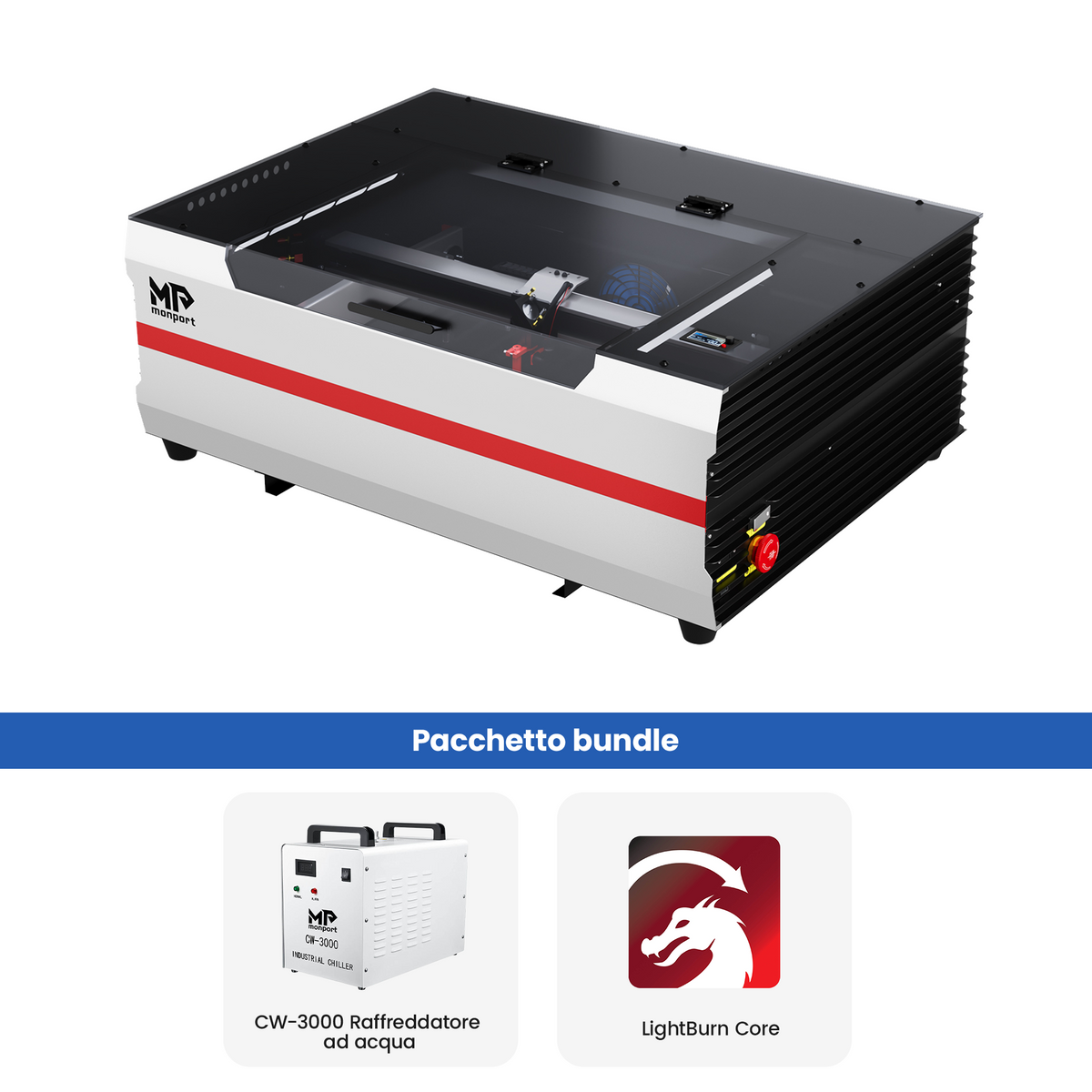 Incisore e taglierina laser CO2 da tavolo Monport Reno45 da 45W (16" X 12") con nuovissima messa a fuoco semi-automatica