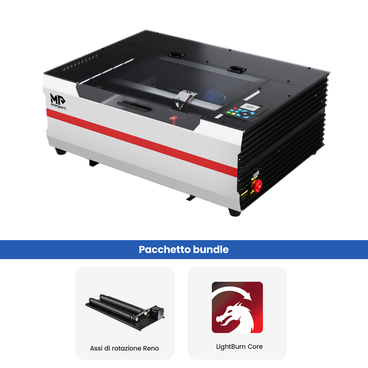 Incisore e taglierina laser CO2 da tavolo Monport Reno45 Pro da 45 W (16" X 12") con nuovissima messa a fuoco semi-automatica