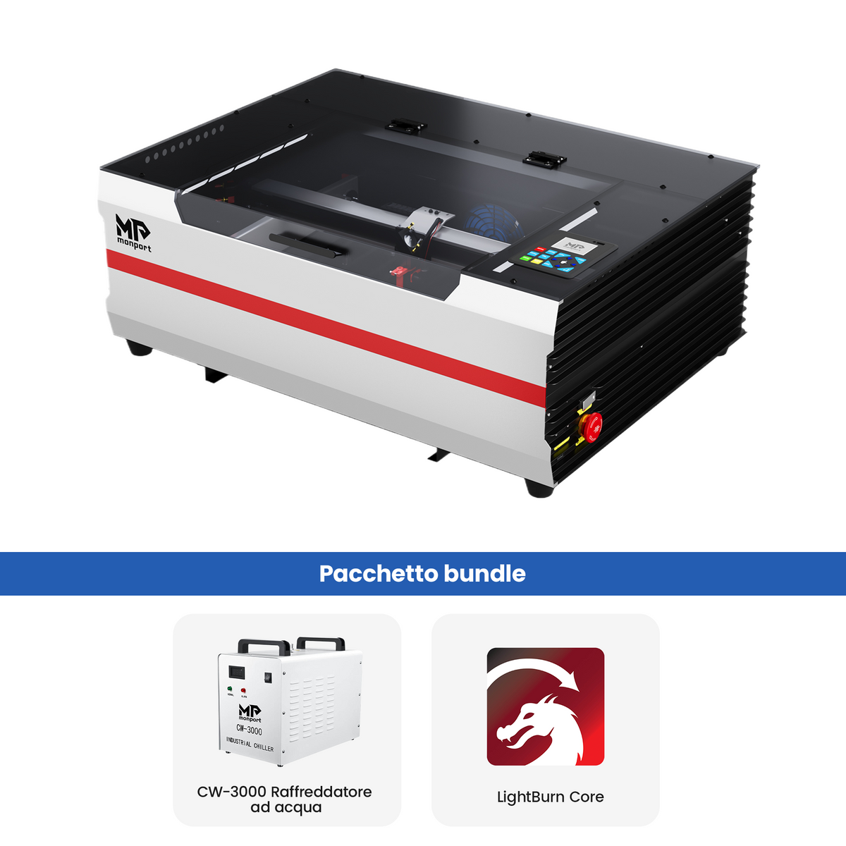 Incisore e taglierina laser CO2 da tavolo Monport Reno45 Pro da 45 W (16" X 12") con nuovissima messa a fuoco semi-automatica