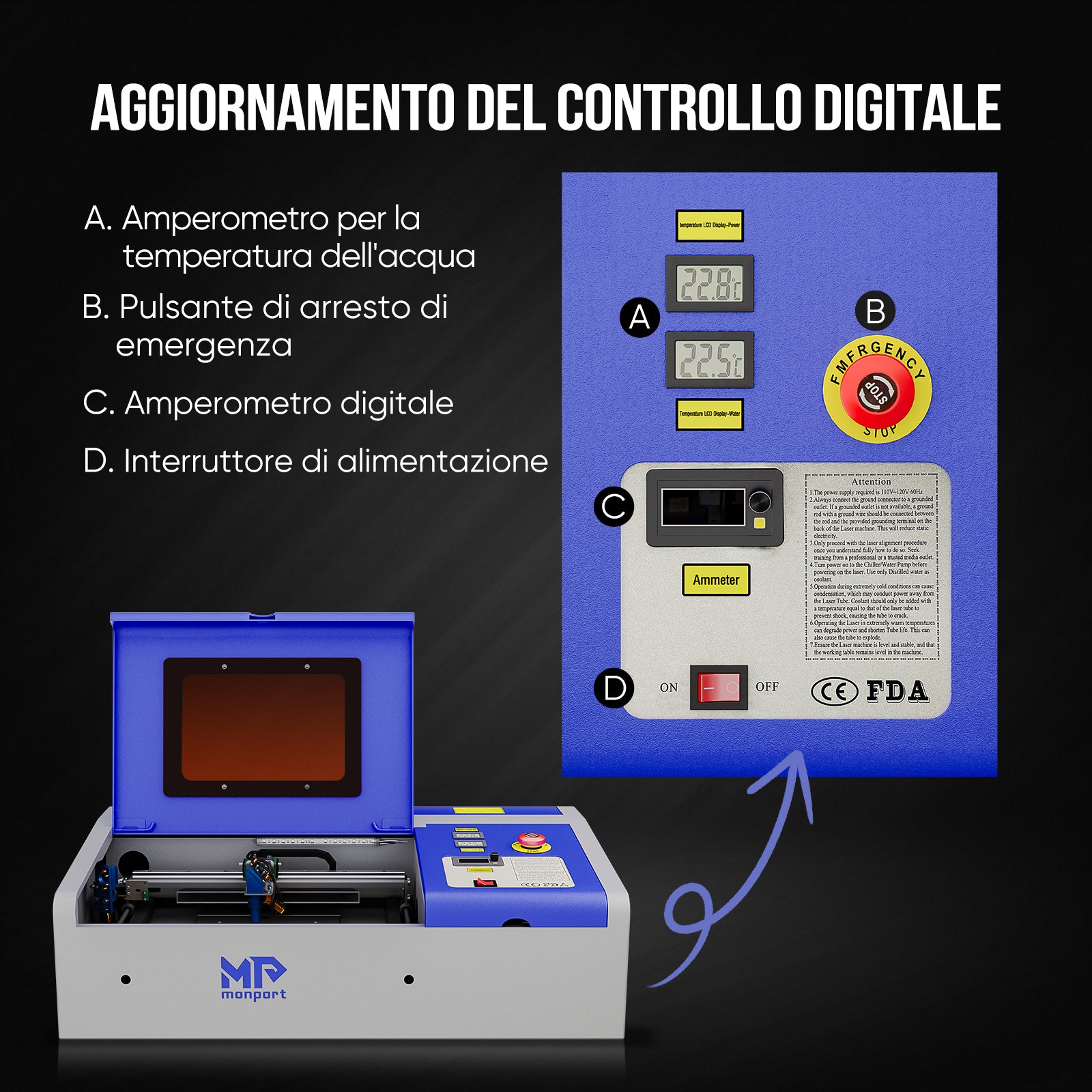 Incisore e taglierina laser CO2 Monport 40W Pro Lightburn-assistita (12
