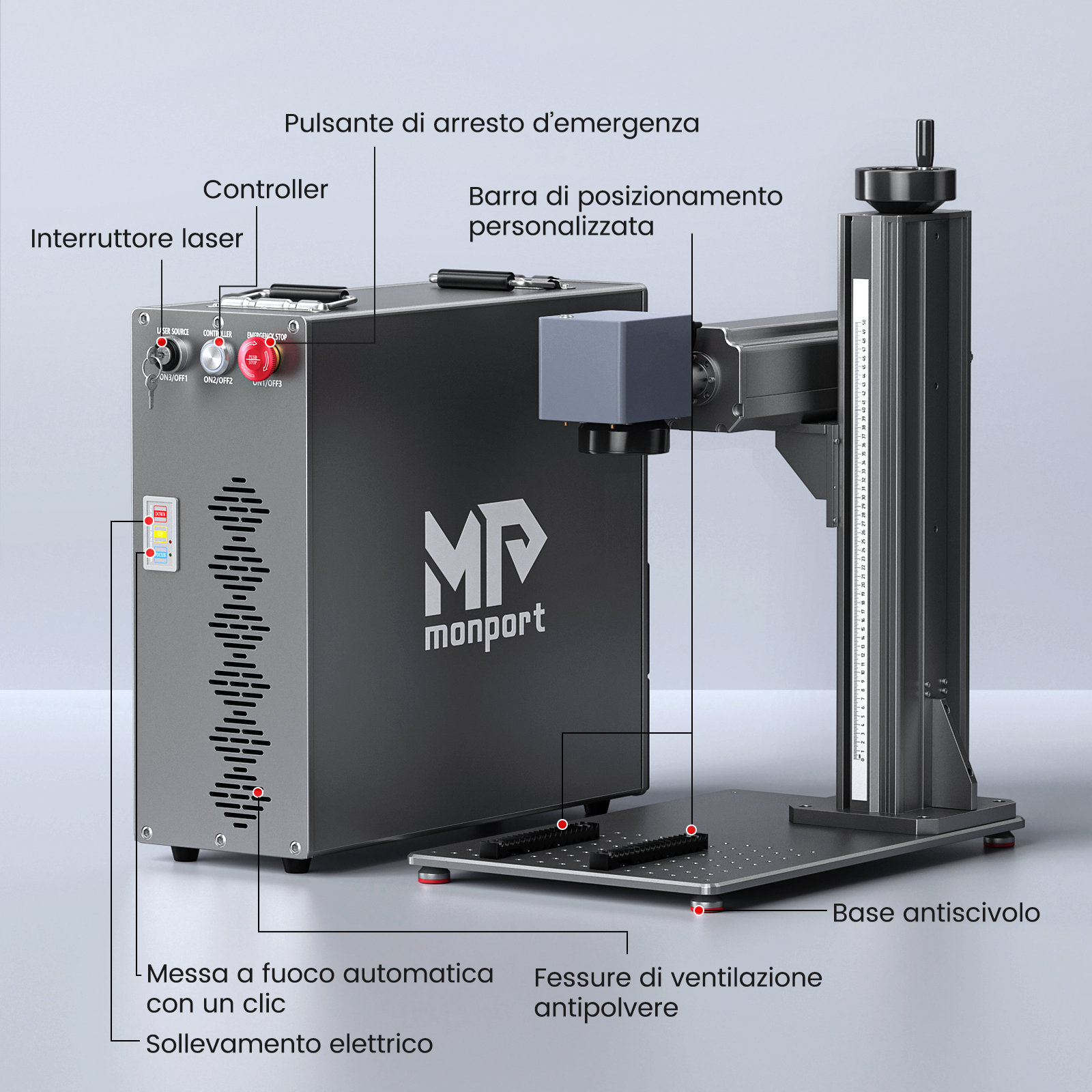 Monport GT 200W Split MOPA & Incisore laser a fibra con messa a fuoco automatica & Macchina per marcatura a colori