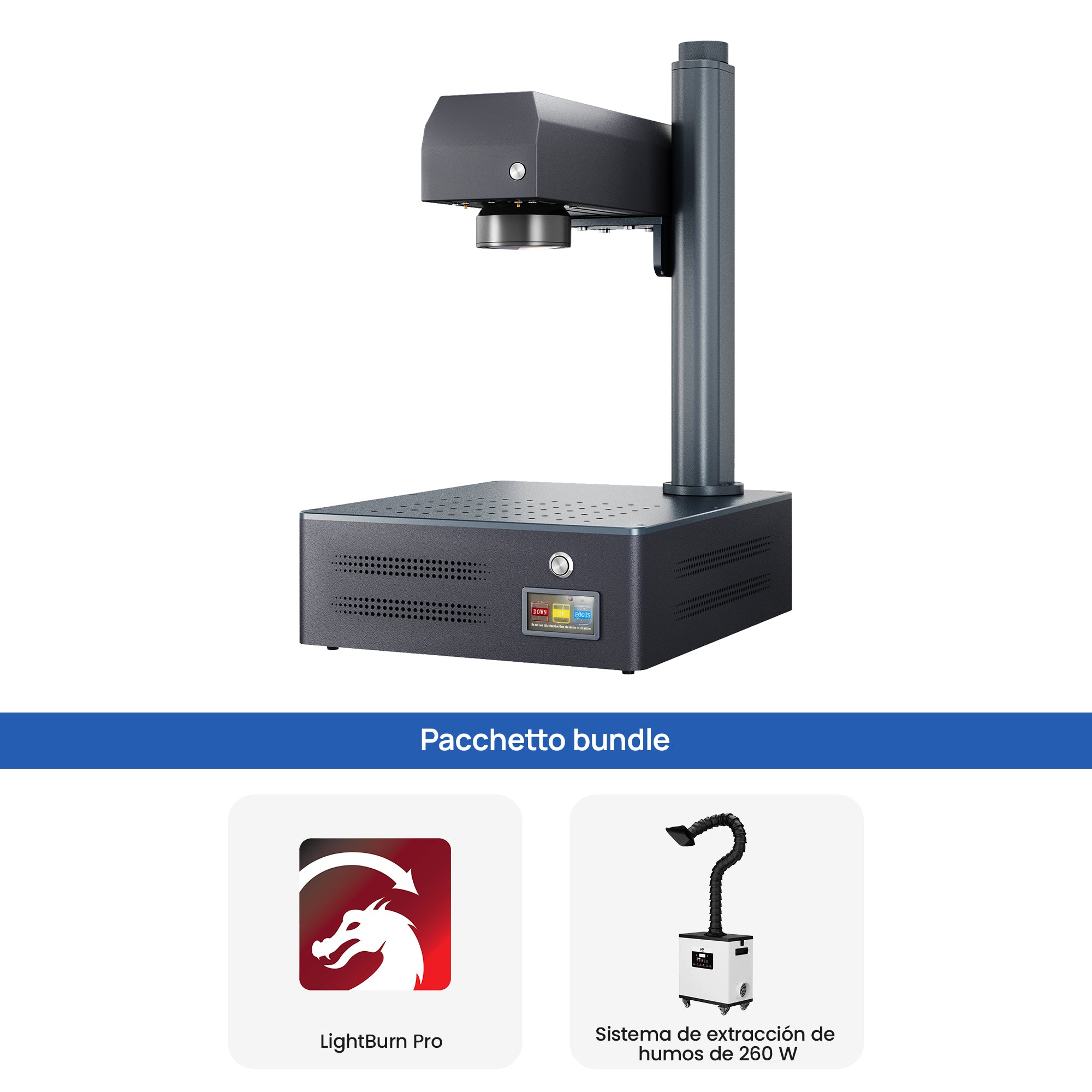 Macchina per incisione e marcatura laser a fibra integrata Monport GM 50W Pro con messa a fuoco automatica - Macchina