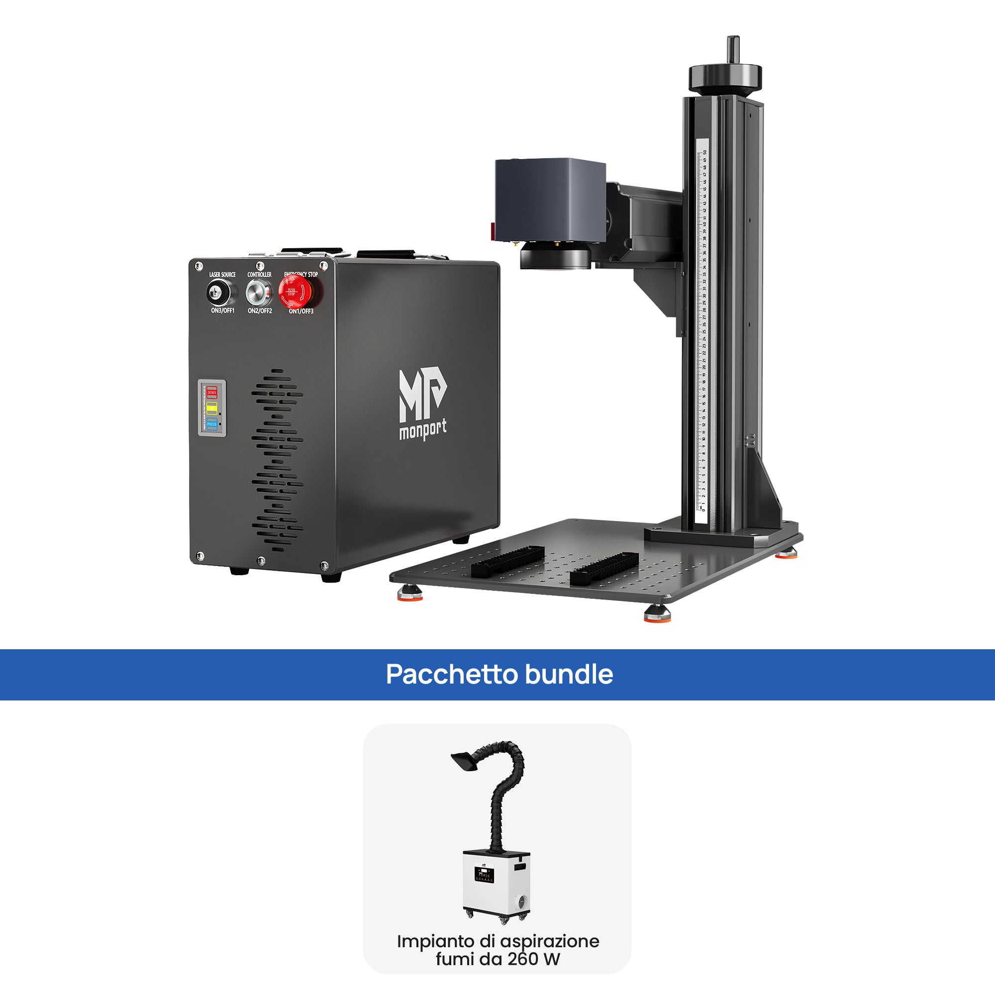 Monport GT 30W Macchina separata per incisione e marcatura a colori con laser a fibra MOPA e messa a fuoco automatica