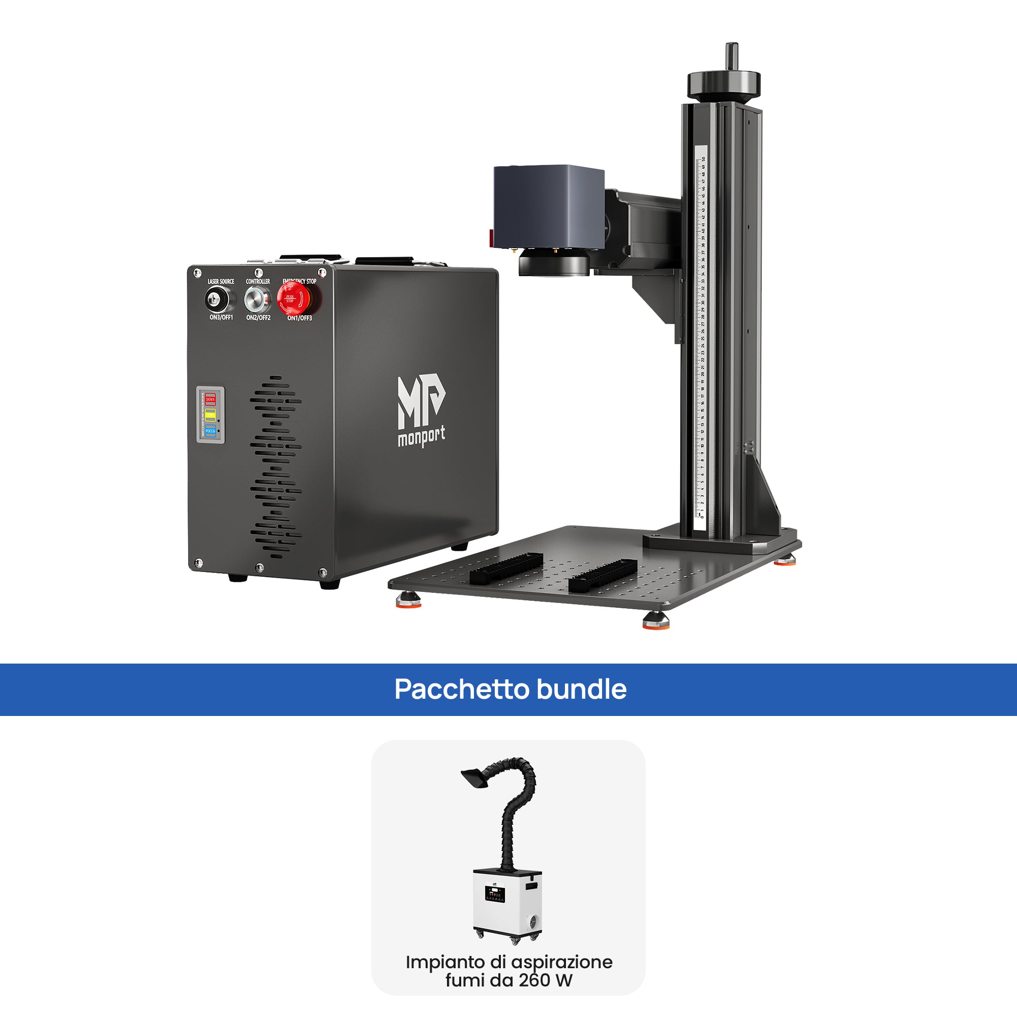 Monport GT 60W Macchina separata per incisione e marcatura a colori con laser a fibra MOPA e messa a fuoco automatica