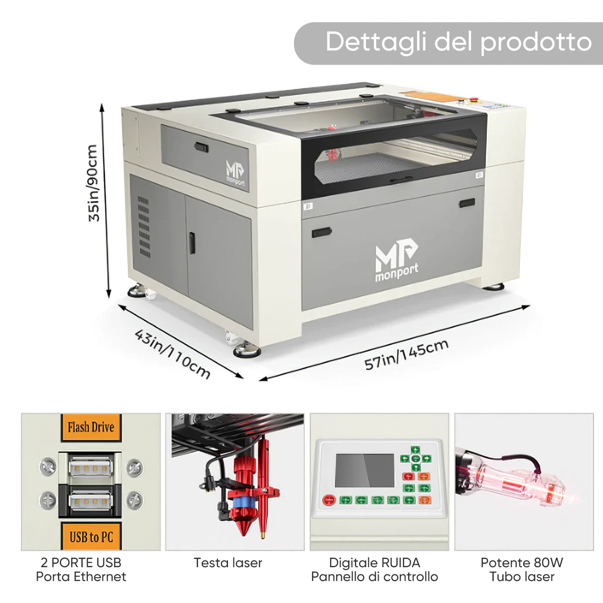 80W CO2 integrato con un sistema di refrigerazione ad acqua (900 x 600mm)