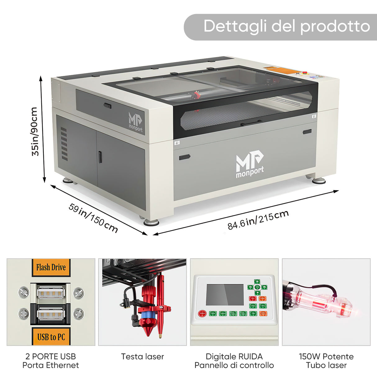 Montport 150W CO2 sistema di raffreddamento ad acqua integrato con il laser e la tagliatrice (1600x1000mm)