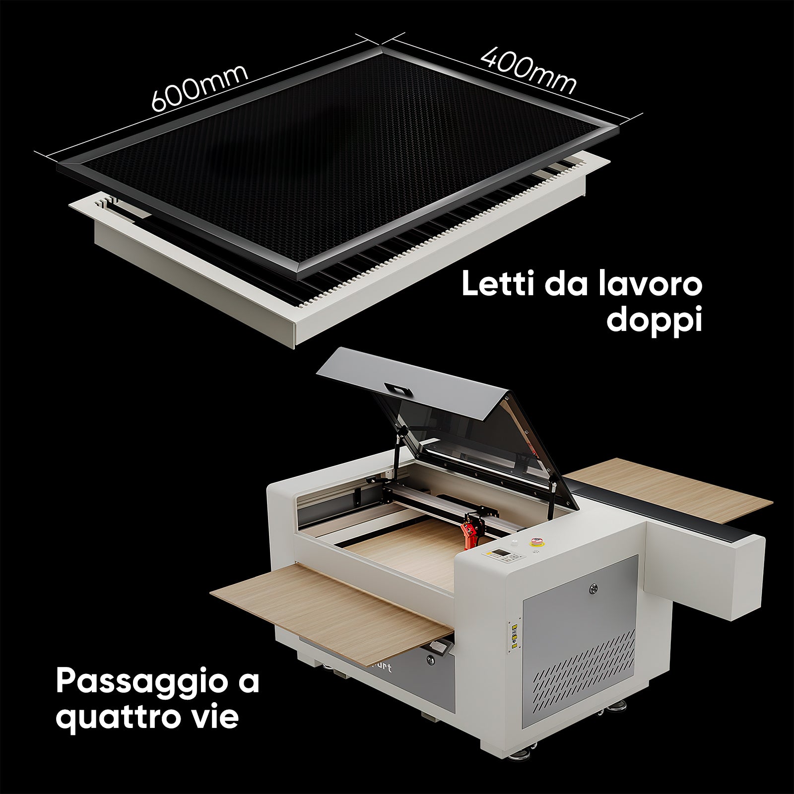 Scolpiti al laser con CO2 e tagliatrici (500x700mm) a Monport 90W, accoppiati automaticamente