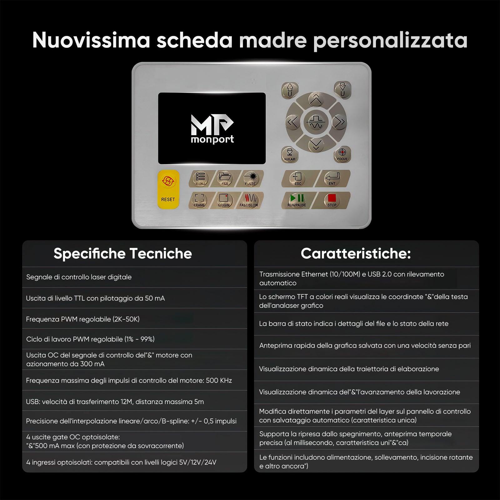 Scolpiti al laser con CO2 e tagliatrici (500x700mm) a Monport 90W, accoppiati automaticamente