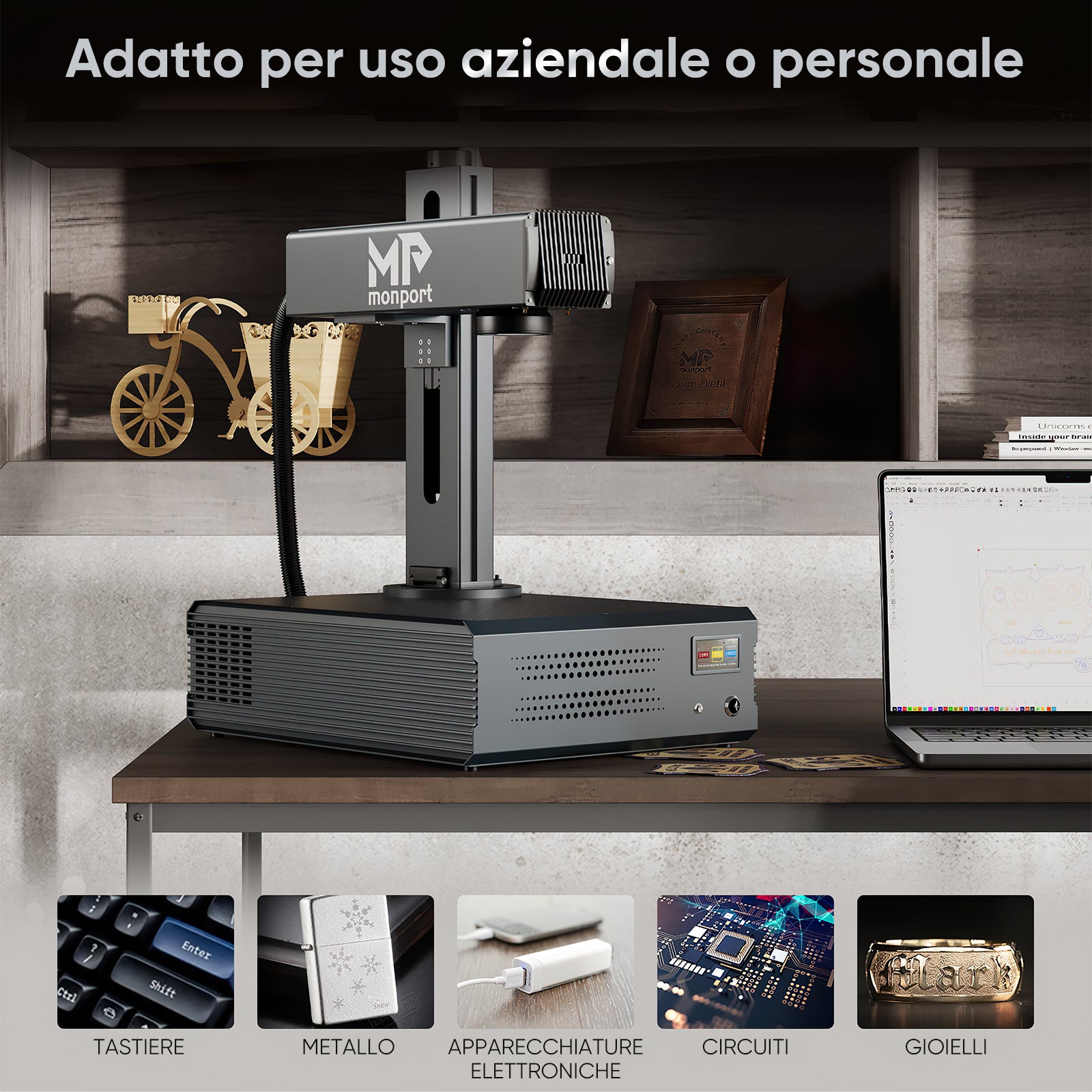 Una macchina di incisione e di marker con un laser a fibre ottiche rinforzato da Monport GA a 30W si collega automaticamente