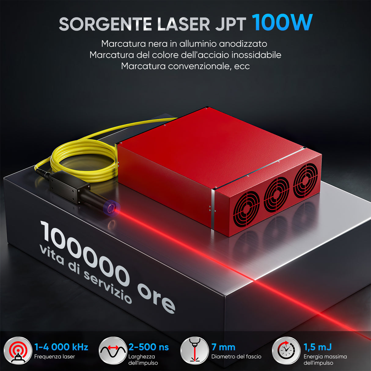 La macchina di incisione e marker con un laser a fibre ottiche MOPA integrato 60W, migliorata da Monport GA, si collega automaticamente