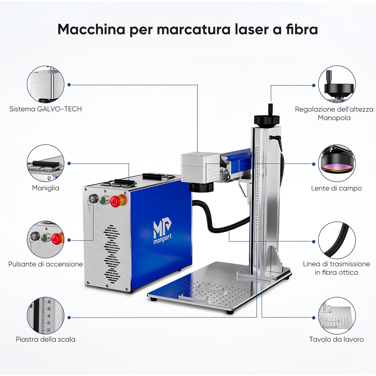 Macchina per incisione e marker laser a fibre ottiche Monport 30W(5.9 