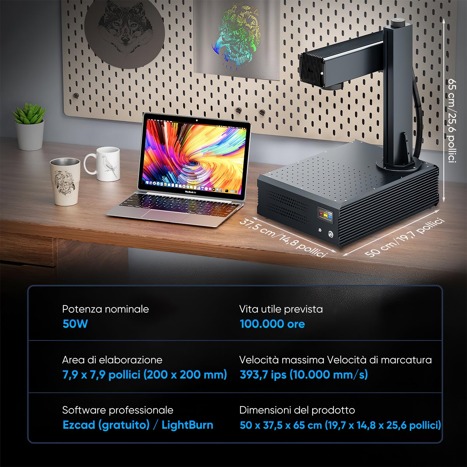 Monport GA Verbesserte 50W Integrierte Faser Lasergravierer & Markiermaschinen mit Autofokus