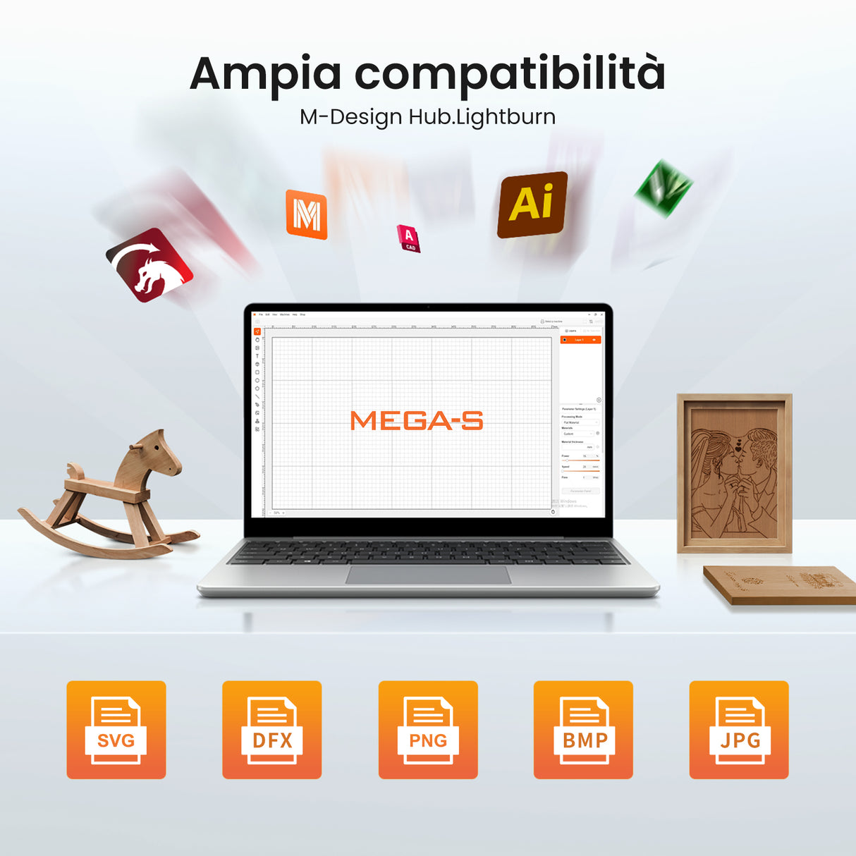 Monport MEGAS – Upgrade della serie Mega: macchina per incisione e taglio laser CO₂ da 70W con precisione intelligente