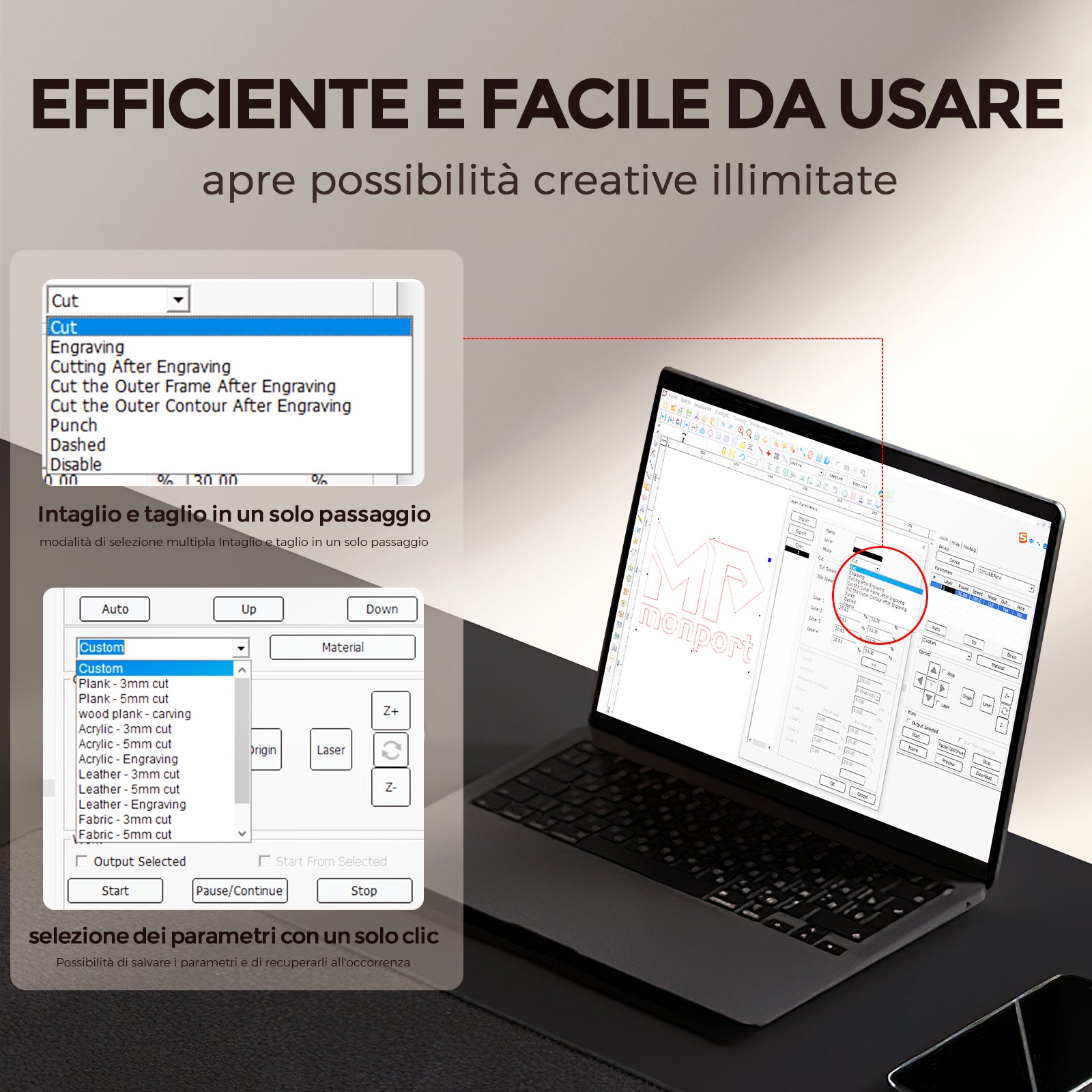Incisore e taglierina laser CO2 da tavolo Monport Reno45 Pro da 45 W (16