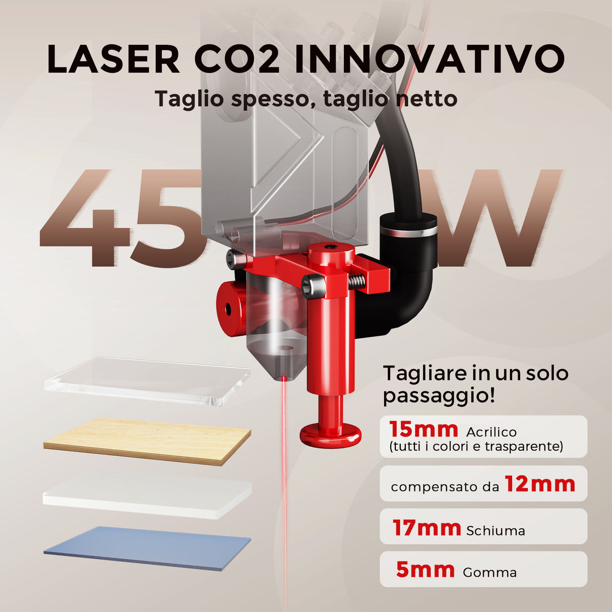 Monport Reno45 Pro Vision 45W Incisore e Cutter CO2 da Scrivania (16" X 12") con Fotocamera HD da 8MP e Messa a Fuoco Automatica Assistita Magneticamente