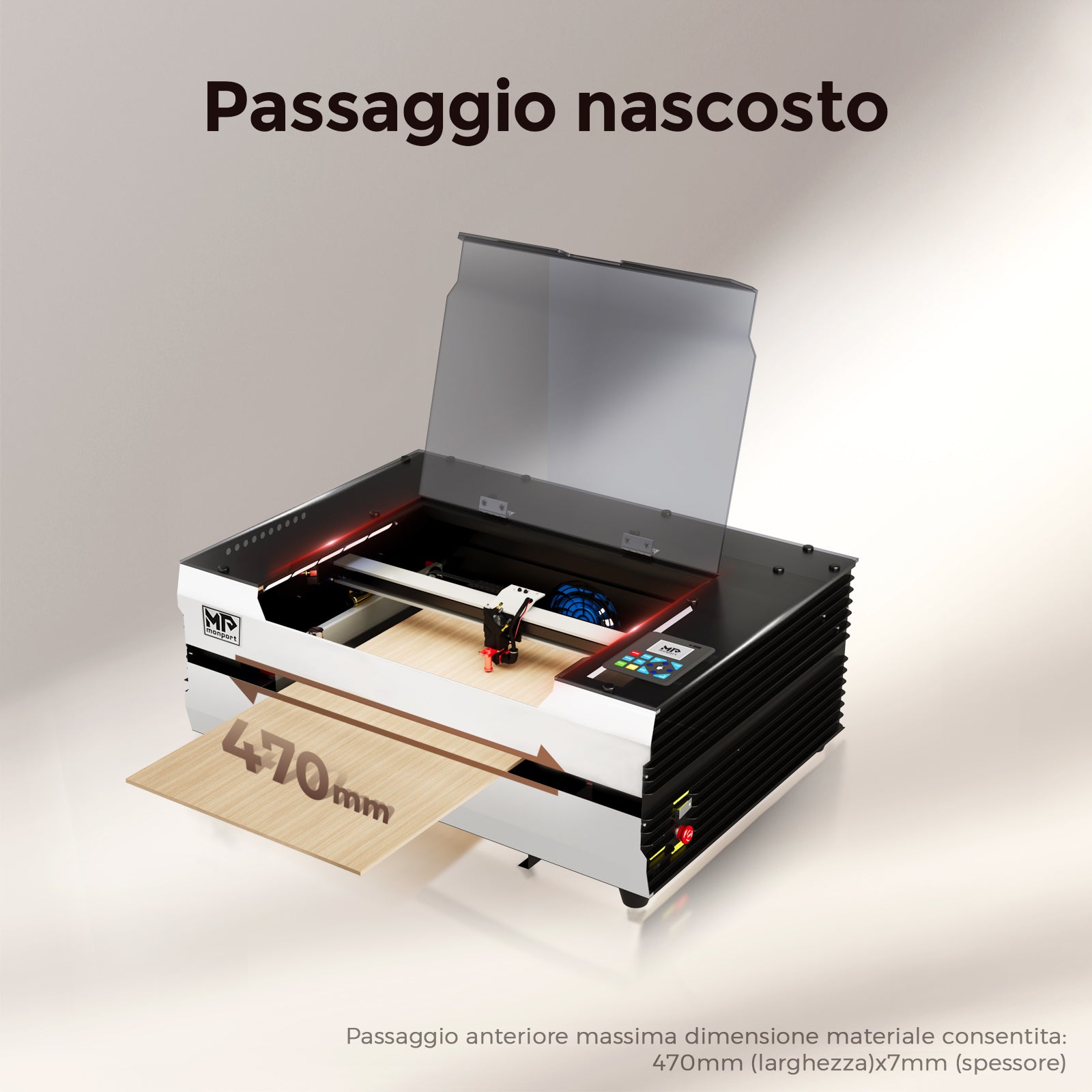 Incisore e taglierina laser CO2 da tavolo Monport Reno45 Pro da 45 W (16