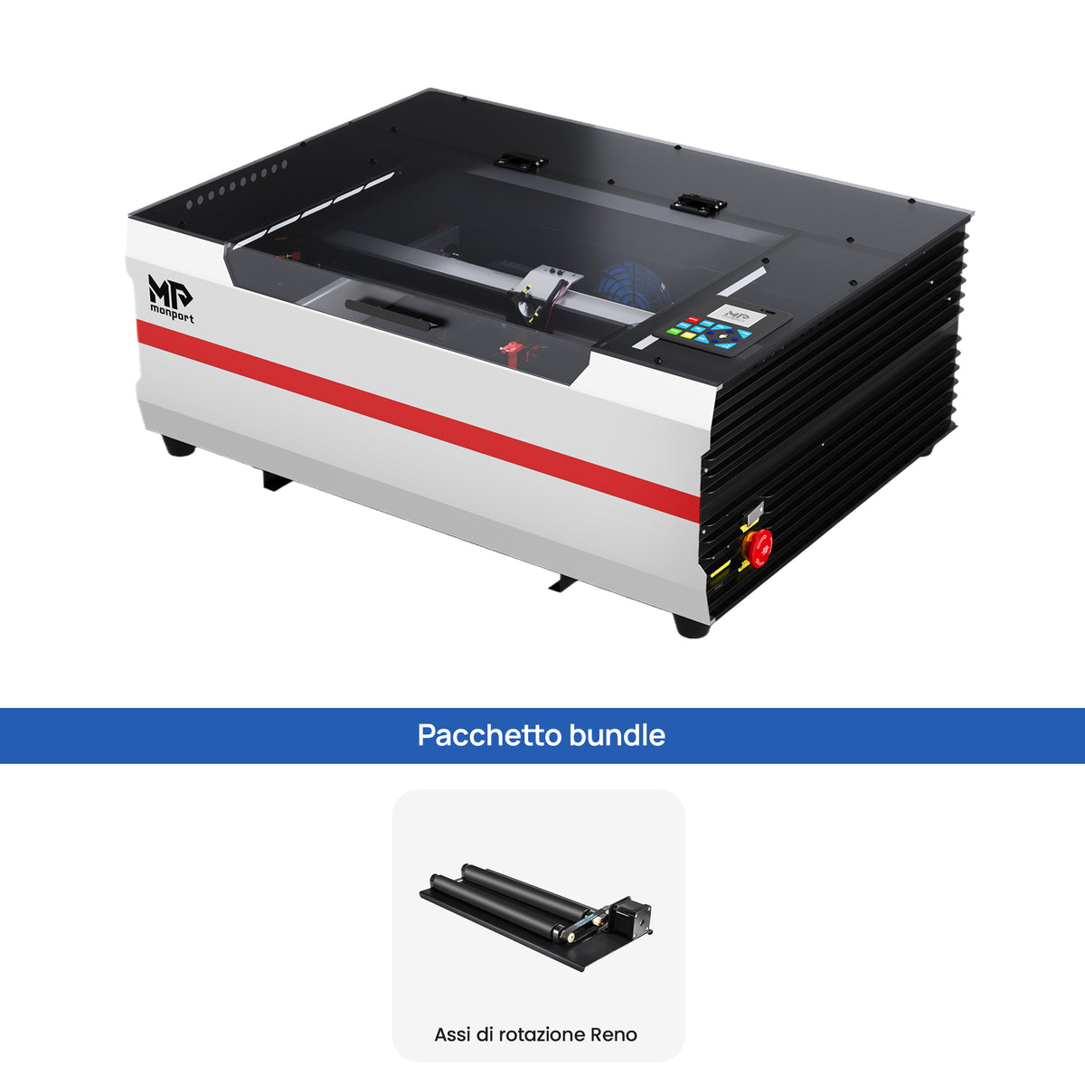 Incisore e taglierina laser CO2 da tavolo Monport Reno45 da 45W (16" X 12") con nuovissima messa a fuoco semi-automatica