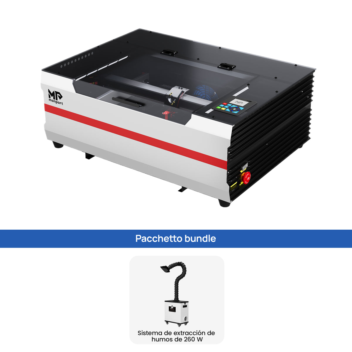 Monport Reno45 Pro Vision 45W Incisore e Taglierina Laser CO₂ da Scrivania (16" x 12") con Fotocamera HD 8MP, Autofocus Magnetico e Sistema di Raffreddamento ad Acqua Integrato