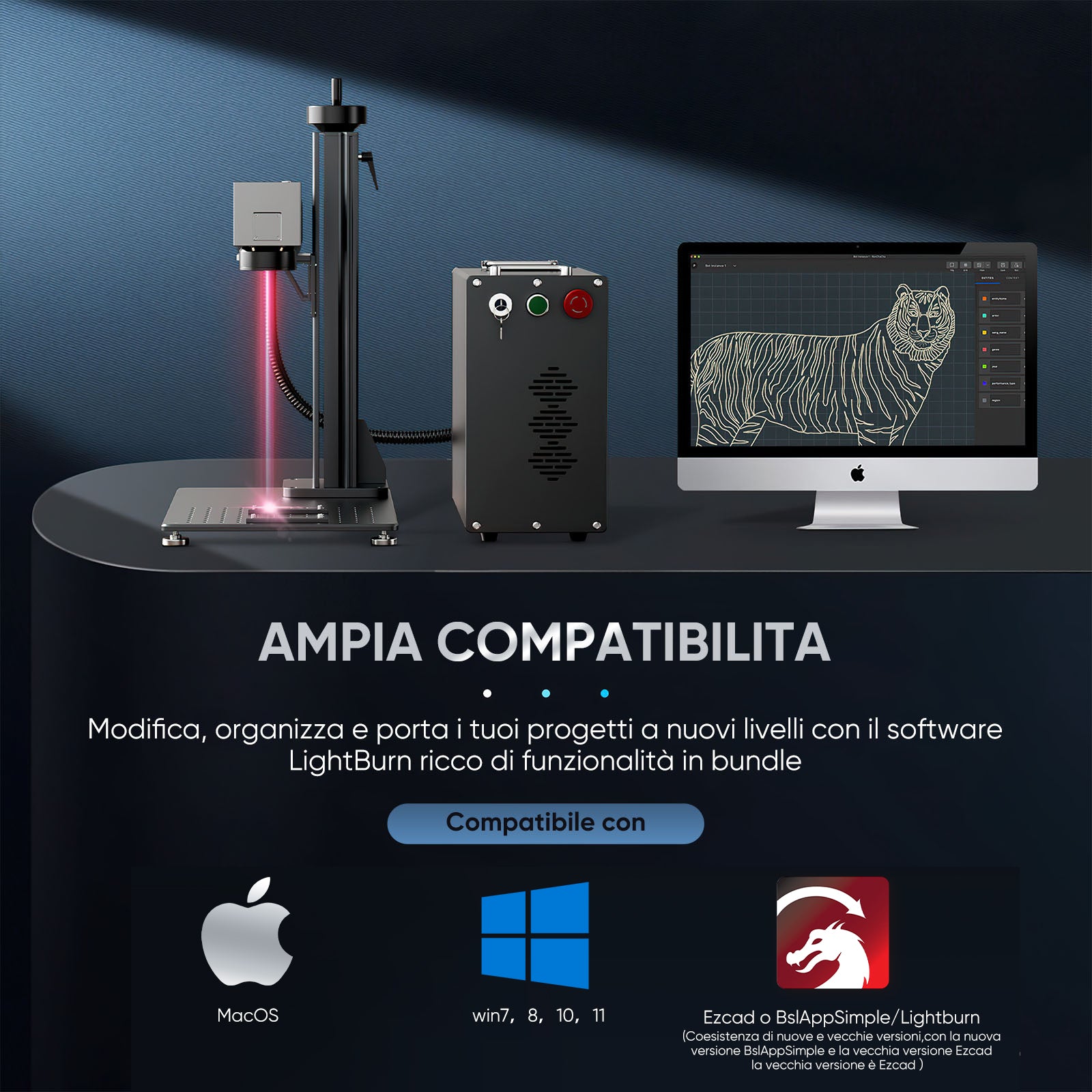 Monport 30W (175 x 175 mm)GPro MOPA laser a fibre ottiche